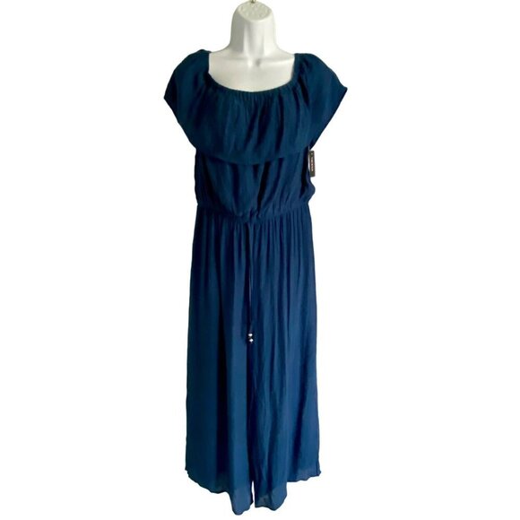 Tacera Blue Jumpsuit On or Off Shoulder Wide Leg Women's Medium NEW NWT - Picture 7 of 8